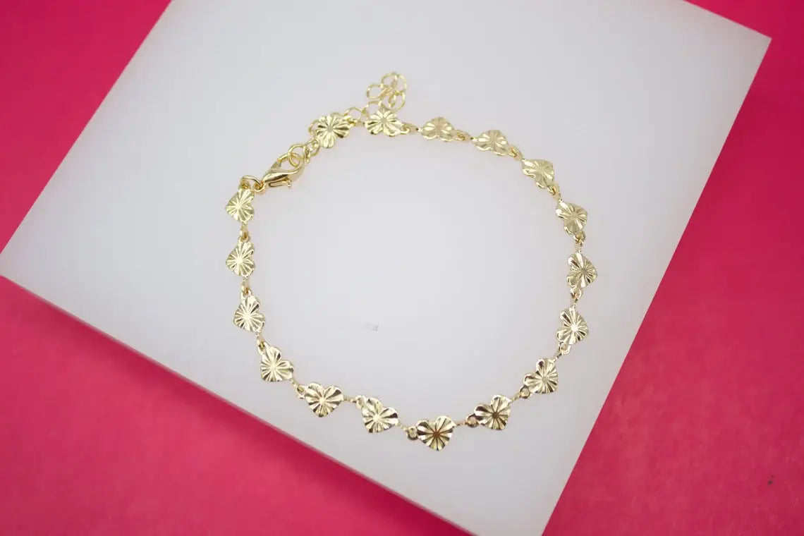 18K Gold Filled Designed Heart Bracelet